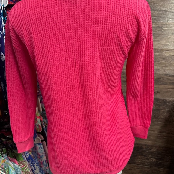 LOFT Pink Ribbed Textured Blouse with Long Sleeves - Picture 3 of 8